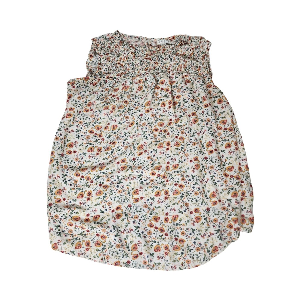Spense‎ Womens Floral Smocked Sleeveless Blouse Cream Yellow Size M Boho Top